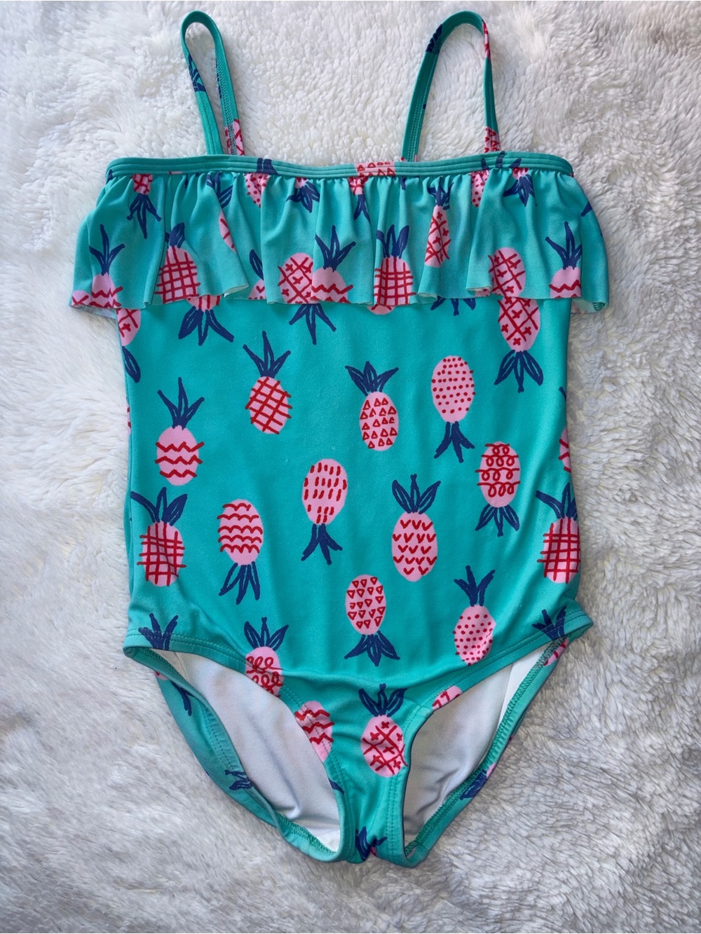 Hanna Andersson Girls 8 Sweet Pineapple Ruffle One Piece Swimsuit Recycled
